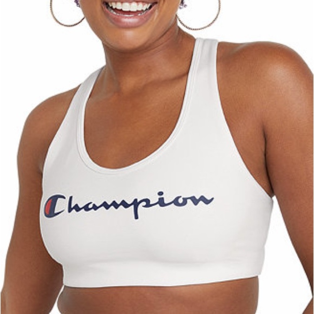Champion White Racerback Sports Bra with Navy Logo